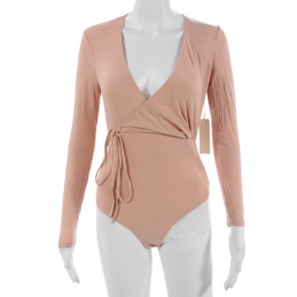 Capulet Womens Bodysuit Pink Rayon V Neck Long Sleeve Size XS